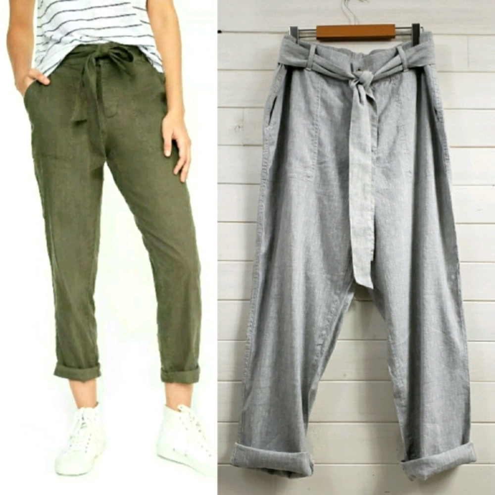 Lou & Grey tapered linen pant with tie waist